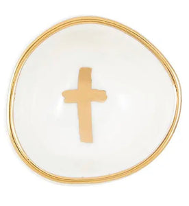 Ceramic Ring Dish - Gold Cross