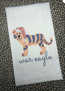 Embroidered War Eagle Tiger with Santa Hat Kitchen Towel