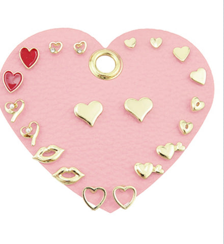 Pink Leather Heart with Gold Stud Valentine Earrings