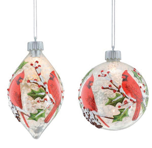 Red Cardinal Glass Ornament in Olive or Round Shape