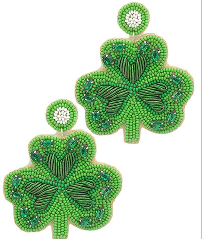 Green Shamrock Beaded Earrings