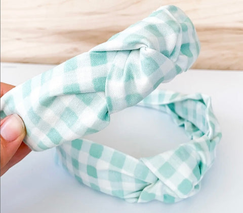 Mint Gingham Knotted Headband