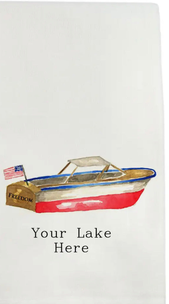 Old boat- smith lake tea towel