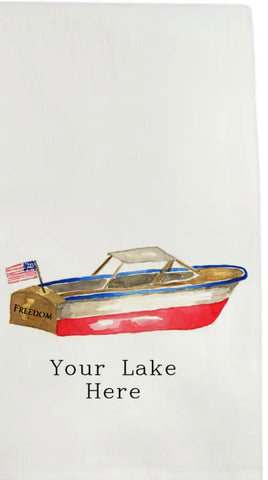Old boat- smith lake tea towel