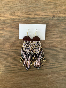 Pink/black/gold beaded earrings