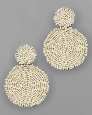 Large Ivory Beaded Circle Earrings