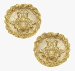 Susan Shaw Gold Bee Intaglio Clip Earrings (1317bc)