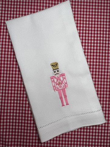 Pink Embroidered Nutcracker Kitchen Towel