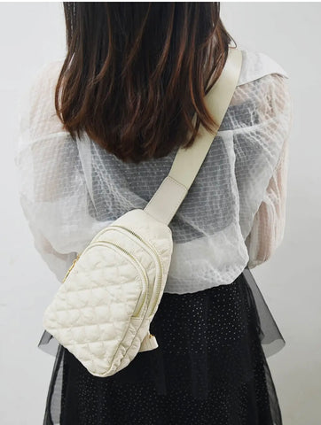Ivory Quilted Puffer Crossbody Sling Bag