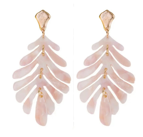 Pink Tortoise Palm Leaf Drop Earrings