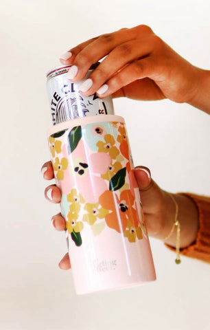 Pink floral can coolers