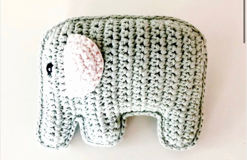 Elephant hand knit rattle