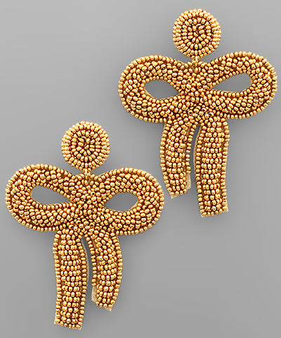 Large Gold Beaded Bow Earrings