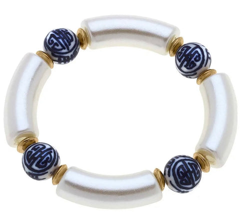 Chinoiserie Resin Stretch Bracelet—Ivory Pearl