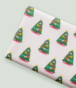 Pink with Green Christmas Trees Gift Wrap