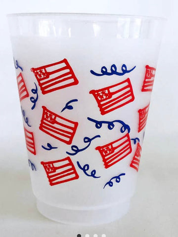 Frosted plastic flag cups set