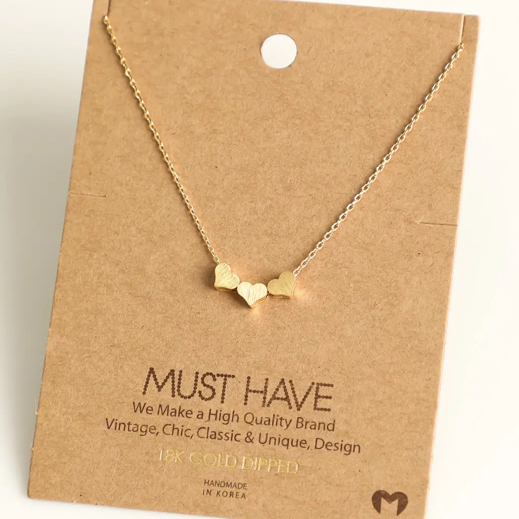 Three Heart Gold Necklace