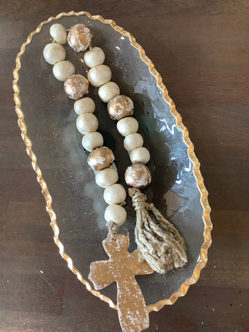 Cream/Gold Clay Blessing Beads with Cross
