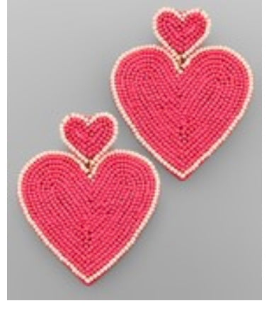 Hot Pink 2 Heart. Evaded Earrings