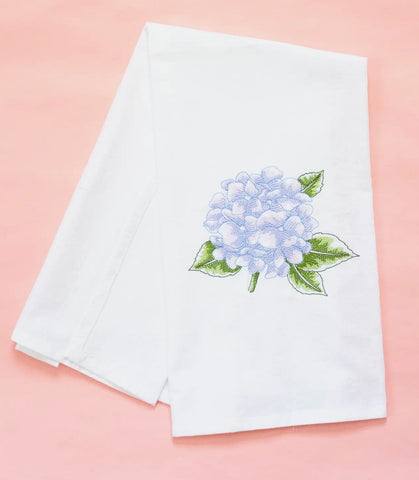 Embroidered Hydrangea Tea Towel