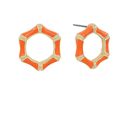 Orange Metal Bamboo Circle Earrings