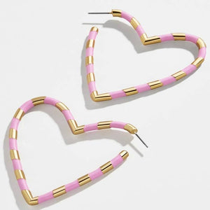 Gold & Pink Heart Hoop Earrings