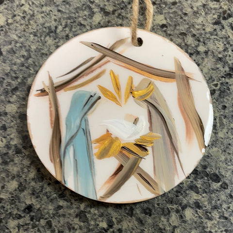 Nativity round painted ornament
