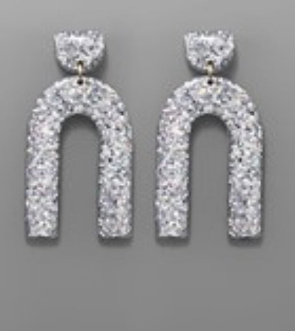 Silver Glitter U-shaped Earrings