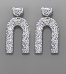 Silver Glitter U-shaped Earrings