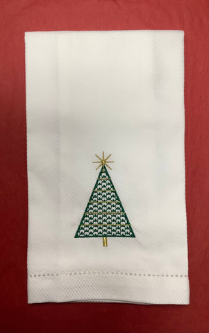 Green Embroidered Christmas Tree Kitchen Towel
