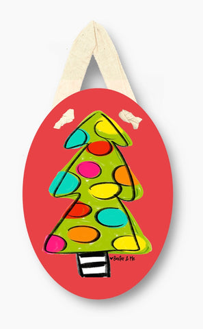 Whimsical Christmas Tree with Polka Dots Painted Wooden Ornament