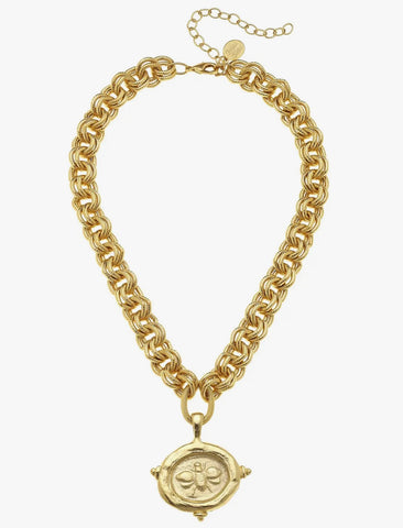 Susan Shaw Gold Bee Intaglio Necklace (3480BG)
