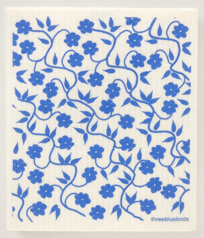 Blue Flower Vine Swedish Dishcloth