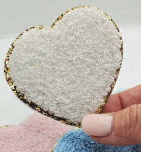 White Chenille Heart Patch