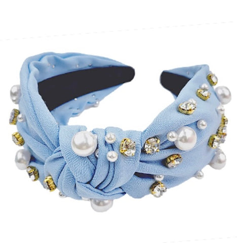 Light Blue Pearl and Crystal Headband