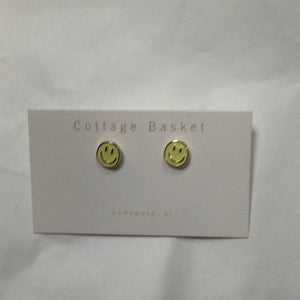 Yellow and Gold Smiley Stud Earrings
