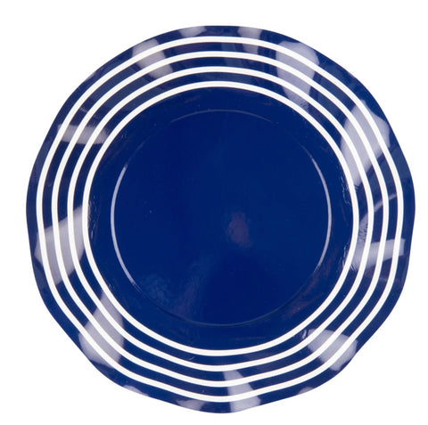 8” Navy with White Stripes Wavy Paper Salad Plates (Pack of 8)