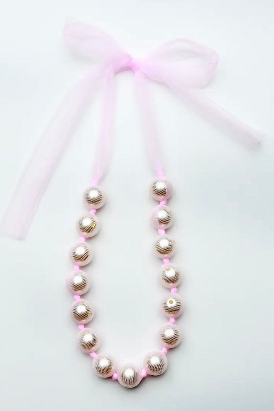 Pink Mesh Pearl Necklace