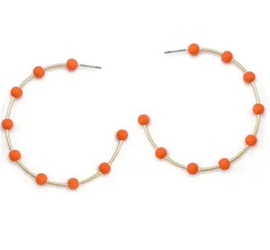 Gold/Orange Wood Bead Hoop Earrings