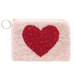 Pink and Red Heart Beaded Pouch