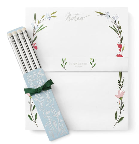 Karen Adams Floral Notepad and Pencil Set