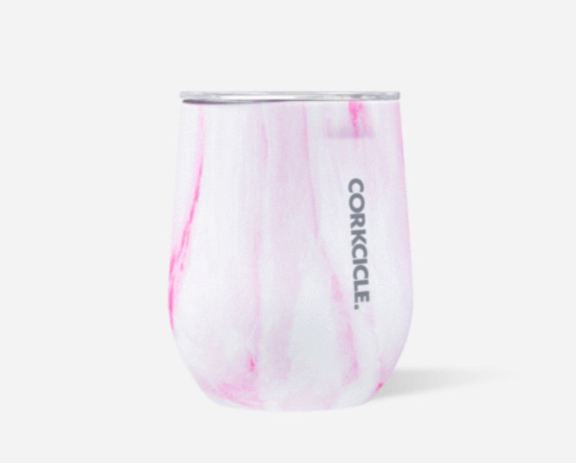Corkcicle pink marble stemless 12oz