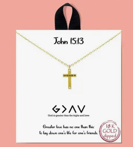 God Is Greater Than The Ups And Downs Gold Cross Necklace