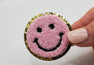 Pink Smiley Face Chenille Patch