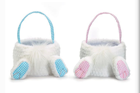Bunny furry basket blue/pink gingham