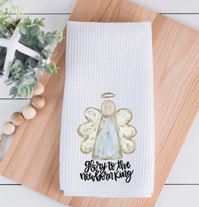 Glory To The Newborn King Painted Angel Waffle Weave Kitchen Towel