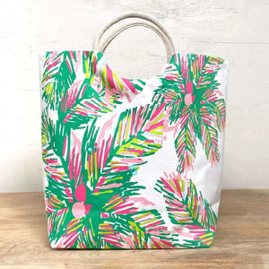 Pink and Green Palm Leaf Tote
