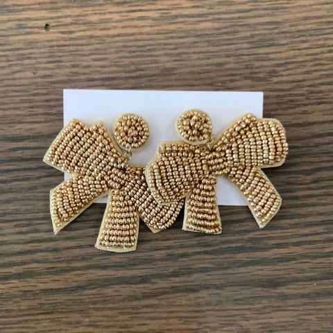 Large gold beaded bow earrings