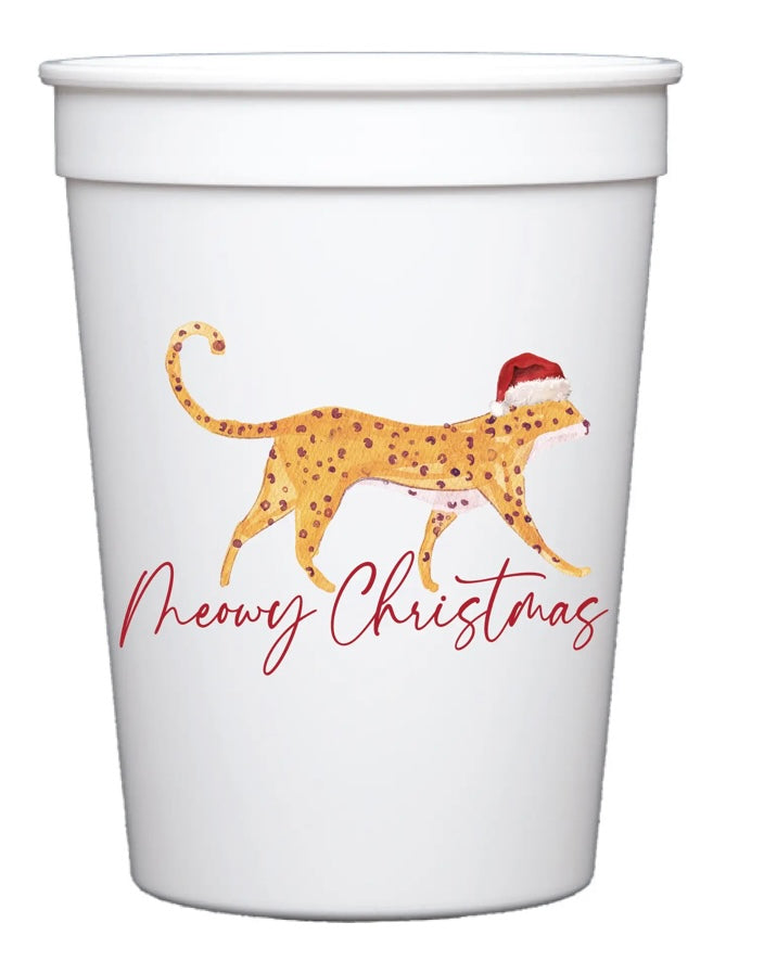 Meowy Christmas Leopard Plastic Cups (Set of 6)