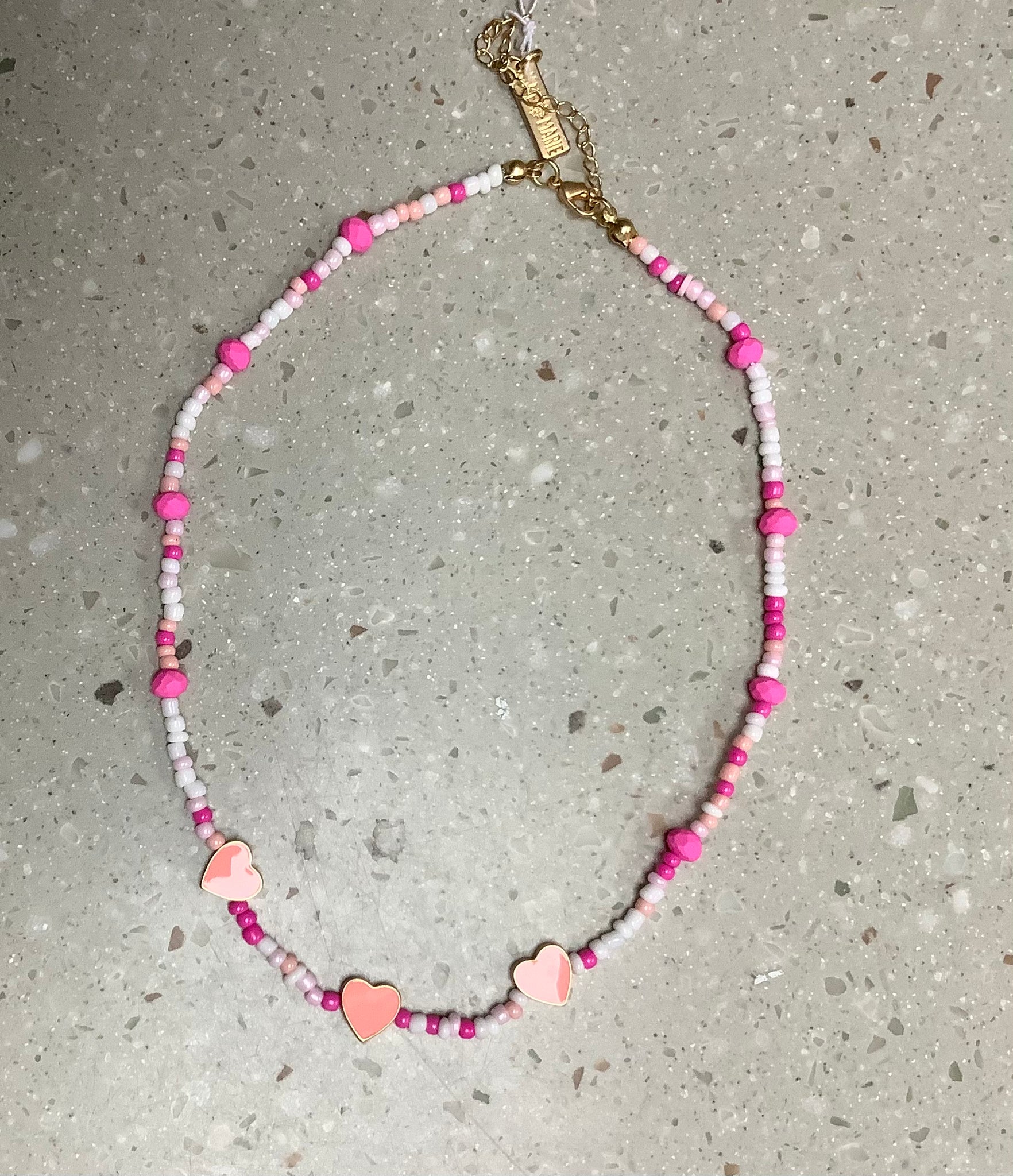 Kids’ Pink Beads and Pink Hearts Necklace